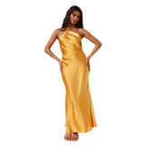 Women's dress - cross-border summer amazon fashion dress - slimming solid color camisole halter neck banquet satin gown