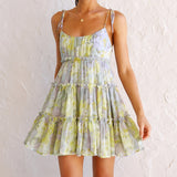 Women's dress - european & american cross-border amazon style - fitted waist, sexy, vacation, backless, printed slip dress