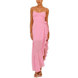 Women's dress: european and american cross-border e-commerce summer hot seller - sexy women's camisole backless ruffle asymmetrical dress/gown