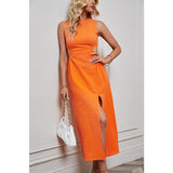 Women's dress - in-house photography, cross-border dress, amazon us & european women's apparel, solid color slit high-waisted dress for women