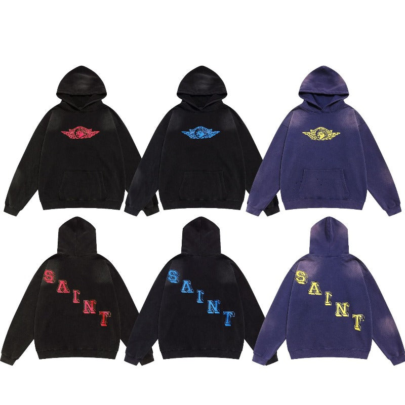 Saint m hoodie - autumn/winter s.m vintage angel letter graphic pullover hoodie - wholesale single piece