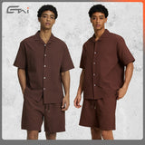Etai men's clothing relaxed fit textured short sleeve shorts casual set - summer trendy brand premium solid color men's outfit