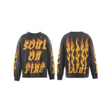 Saint m hoodie - spring/autumn s.m flame letter graphic crewneck pullover long sleeve - wholesale