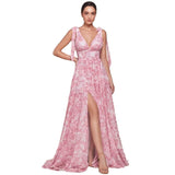 Women's dress - cross-border supply - european & american style - chiffon printed maxi dress - halter neck slit - vacation style dress