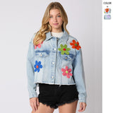 Women's top: european and american style cross-border trade spring/summer multi-color 3d embellished denim jacket, long sleeve outerwear