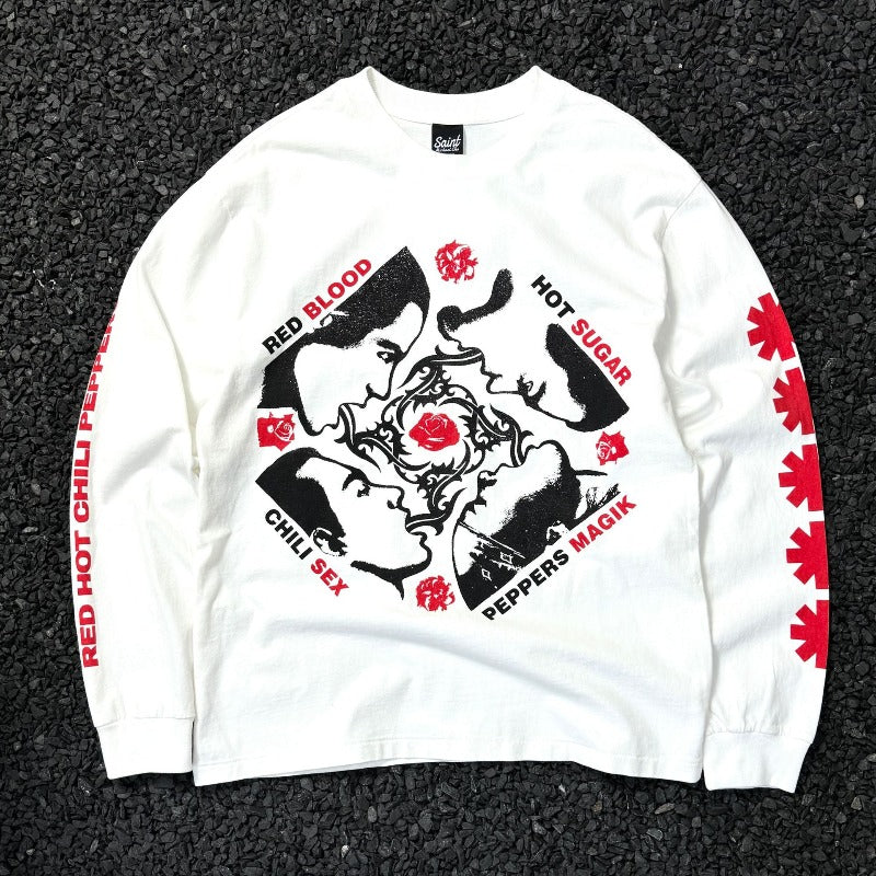 Saint m hoodie fall and winter s.m red chili band pattern round neck pulloverlong sleeves