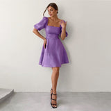 Women's dress - amazon independent store - elegant square neck short sleeve high waist slimming european and american style dress