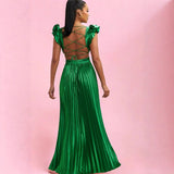 Women dress exportbackless strap pleated skirthigh waist side zipper large skirt party long skirt dresslong dress