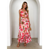 Women's dress: foreign trade vintage sleeveless cropped bandeau cami top with printed high-waisted midi skirt two-piece set