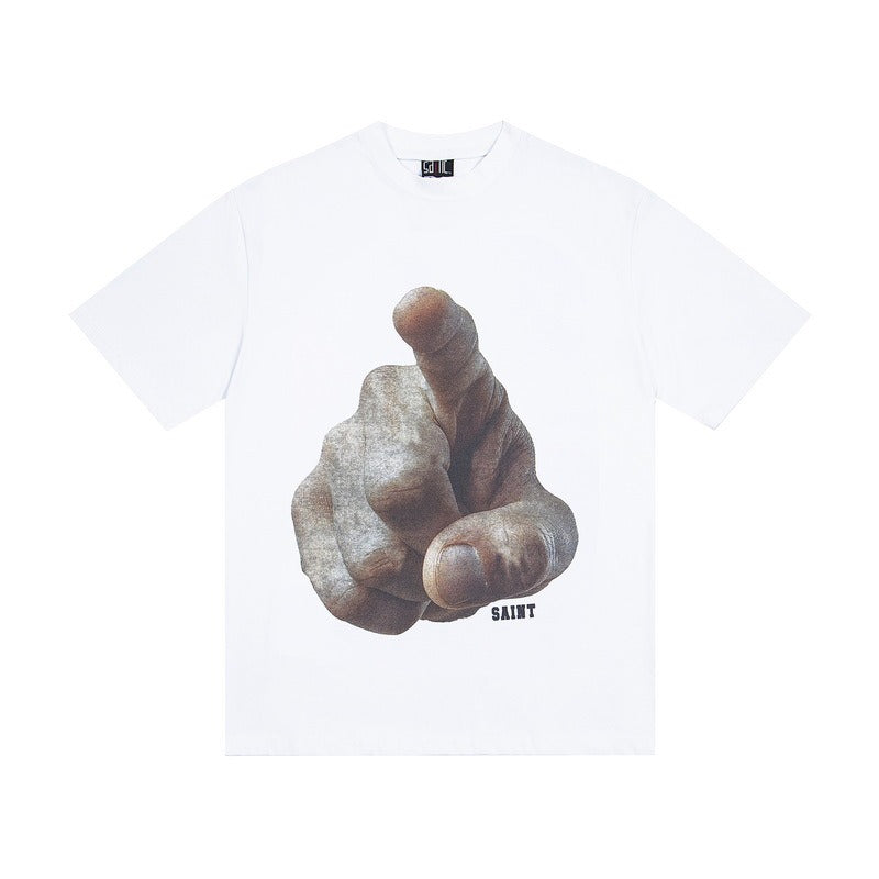 saint m t shirts  s.m. finger letter graphic crew neck pullover short sleeve top