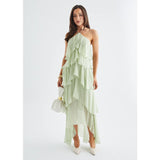Women's off-the-shoulder european and american style fashionable chiffon printed fairy long elegant evening gown dress for cross-border e-commerce