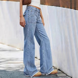 Women's pants: cross-border fashion, spring/summer denim jeans, loose fit, large pocket, vintage raw hem, wide leg