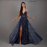Women's dress - european & american cross-border fashion - amazon long sleeveless bandeau dress with gold accents, sexy spaghetti straps, and flowy skirt