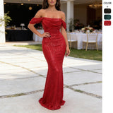Women's sequin off-the-shoulder slit dress - trendy european & american style for parties & casual wear