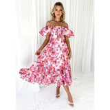 Women's dress: bestselling spring/summer one-shoulder printed puffy sleeve a-line dress for cross-border e-commerce (us/european platforms)