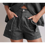 Women's pants: summer amazon cross-border european and american style casual retro loose shirt & denim shorts set - denim women's