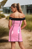 Women Latex Set Pink Off Shoulder Two Piece