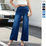 Women pants cross-border plus size denim loose pants women's high waistslimming look multi-flap pocket pantsstraight-legloose cat whiskers casual pants