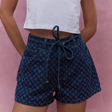 Women's high-waisted denim shorts - cross-border, hot girl summer style, european & american casual, straight leg, crochet detail, drawstring, amazon women's fashion