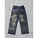 Saint m t pants - spring/autumn s.m distressed hand-painted graffiti loose casual pants - wholesale