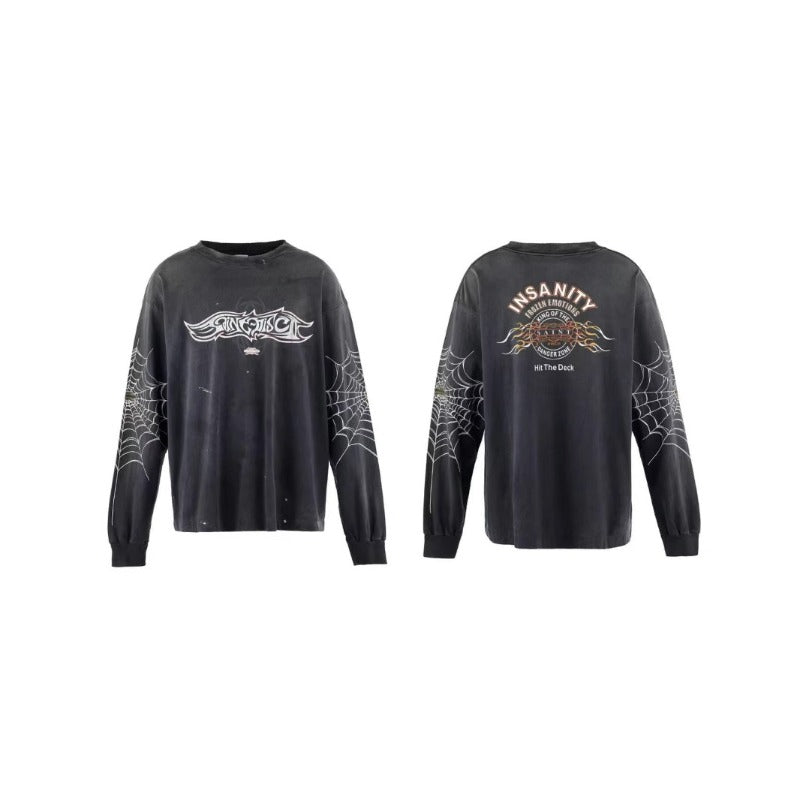 Saint m hoodie fall and winter s.m co-branded spider web pattern round neck pulloverlong sleeves