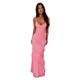 Women's dress: european and american spring/summer sexy backless cami v-neck off-the-shoulder ruffle slim-fit side slit maxi dress
