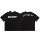 saint m t shirts  s.m distressed letter graphic crew neck pullover short sleeve top - wholesale