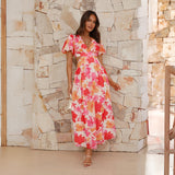 Women's dress - cross-border fashion, european & american export, independent website, spring/summer fresh & elegant floral print, maxi swing dress with open back design