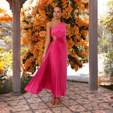 Women's dress: amazon hot-selling cross-border fashionable slim-fit one-shoulder cutout pleated evening gown for spring/summer (us & european styles)