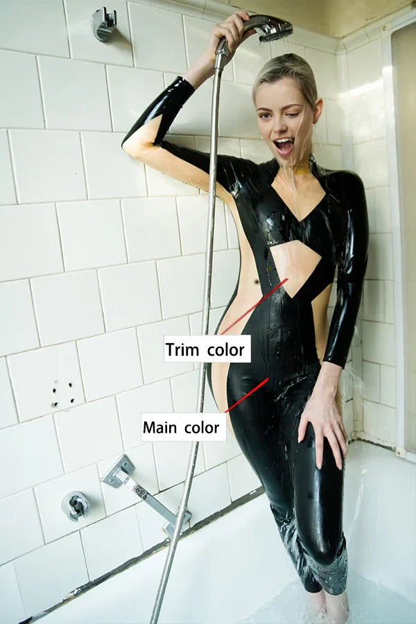 Women Latex Catsuits Dorothy Black Nude Asymmetrical