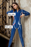 Women Latex Catsuits Blue Puffed Sleeve Cyberpunk Cosplay