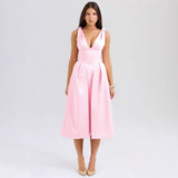 Women's summer dress - slim fit camisole maxi dress - european & american style fashion - solid color v-neck elegant dress