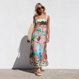 Women's dress - european & american cross-border e-commerce, aliexpress, independent website - sexy spaghetti strap, graffiti linen print, maxi swing dress for women