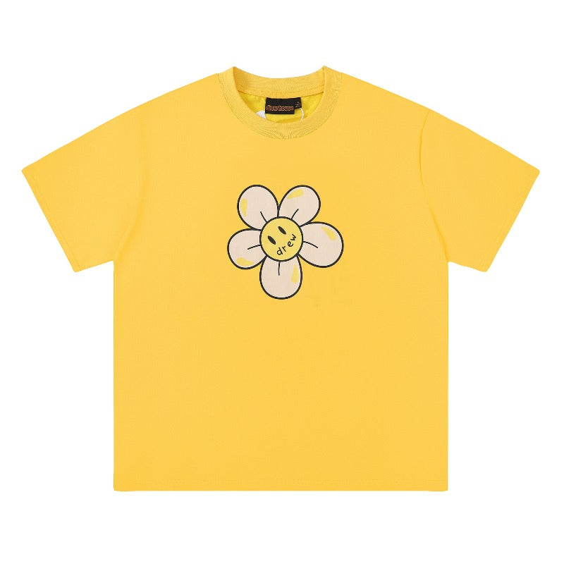 Drew house t-shirt - spring/summer d@ew floral letter crew neck pullover short sleeve