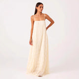 Women's dress - summer european & american style - backless, ruched, breathable, tie-up, ruffle hem maxi dress