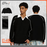 Etai men's fashion retro turn-down collar long sleeve polo shirt sweatshirt - men's sporty casual short wide color block hoodie