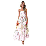 Women's dress: european and american style, cross-border summer fashion, printed backless cami, sexy high-waisted swing dress