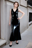Women Latex Dress Black Minimalist Evening Gown
