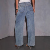 Women pants amazon cross-border women's fashion ins wide-leg slimming look loose floor-length denim pants for women