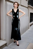 Women Latex Dress Black Minimalist Evening Gown