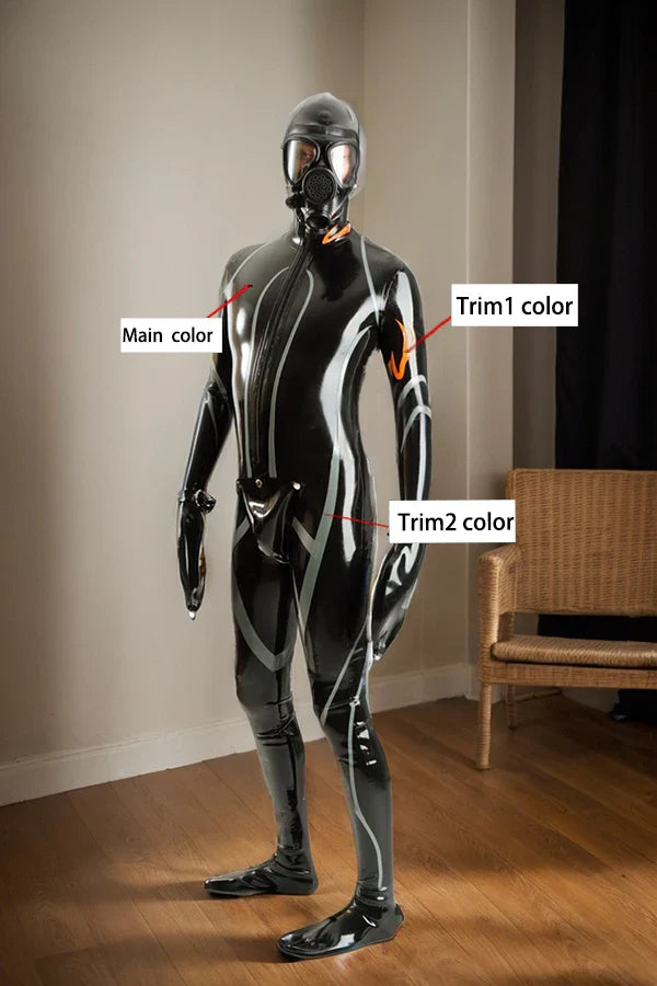 Man Latex Catsuits Mitten Sleeved Codpiece
