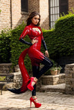 Women Red Latex Catsuits Devil Icious Inflatable Tail
