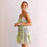 Women's dress - european & american cross-border amazon style - fitted waist, sexy, vacation, backless, printed slip dress