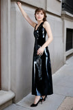 Women Latex Dress Black Minimalist Evening Gown