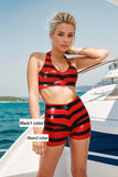 Women Latex Lingerie Set Striped Halter Neck