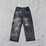 Saint m t pants - spring/autumn s.m distressed hand-painted graffiti loose casual pants - wholesale