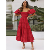 Women's summer dress: european and american style, puff sleeve, slimming maxi dress, hot girl high-waisted off-the-shoulder printed dress