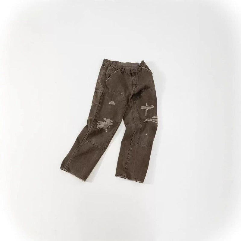 Saint m t pants spring & fall s.m high street heavy weight destruction splash ink lumberjack workwear pants