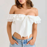 Women top cross-border annual export hot girl sexy one-line collar suspender frenchruffles buttoned waist slimming look small vest for women