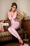 Women Ruff N Busty Light Pink Latex Catsuits
